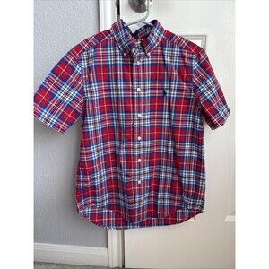 Ralph Lauren Short Sleeve Plaid Button Down Shirt Red Blue White M 10-12